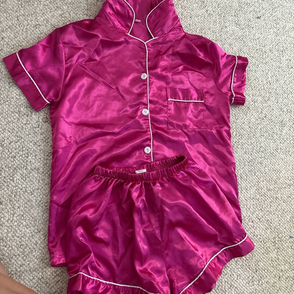 SHEIN Hot Pink Satin Pajama Set
